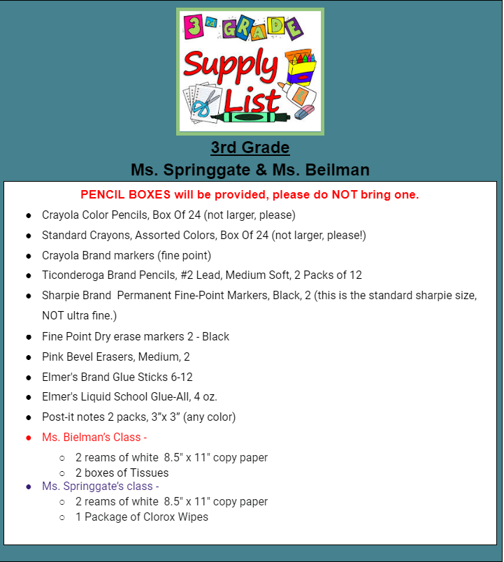3rd Grade Supply List